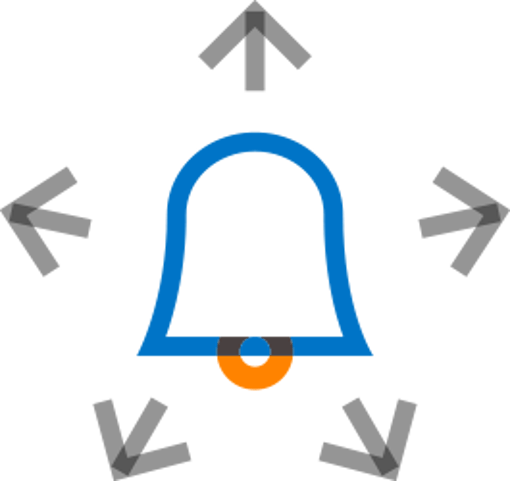 Stylized illustration of a bell peeling in many directions